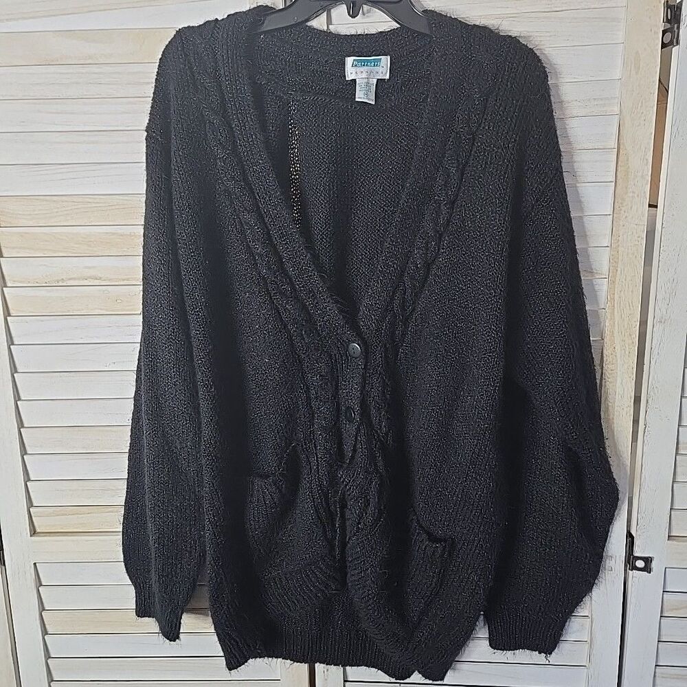Partners Mervyns Womens Black Cardigan Sweater M Rib Knit Whimsigoth Cottagecore